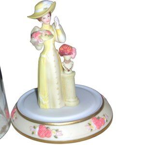 Avon 2005 Mrs. Albee MINIATURE Figurine Woman in Yellow Dress and Display Case